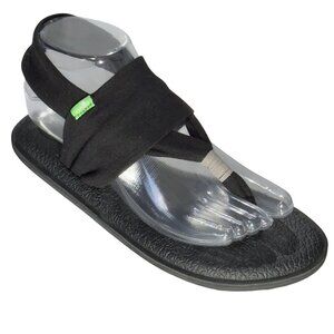 SANUK Womens Black Yoga Sling 2 Sandals Flip Flops Stretchy Fabric Straps Size 6